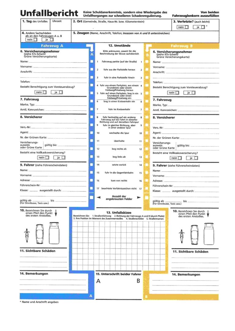 internationaler Unfallbericht